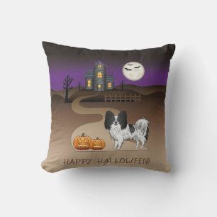 Schwarz-weißer Papillon & Halloween Spukhaus Kissen