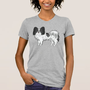 Schwarz-weißer Papillon-Hundebesitzer und Hundelie T-Shirt