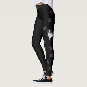 Schwarz-weißer Papillon-Kartoon mit Pfoten Leggings