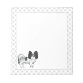 Schwarz-weißer Papillon-Kartoon mit Pfoten Notizblock (Vorderseite)