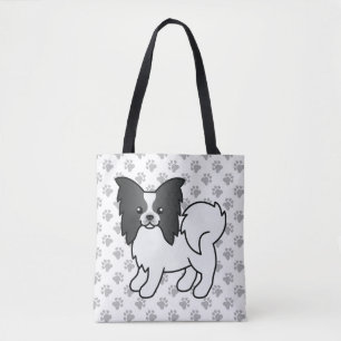 Schwarz-weißer Papillon, süßer Cartoon-Hund & Pfot Tasche