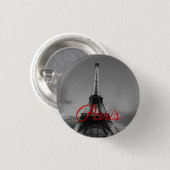 Schwarz-weißer Paris City Night Eiffel Tower Europ Button (Vorne & Hinten)