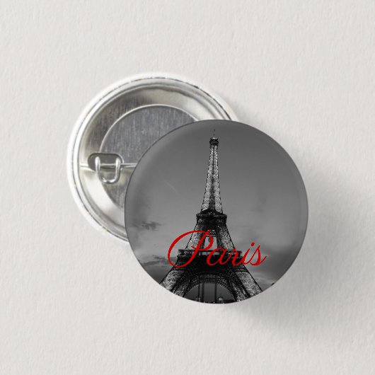 Schwarz-weißer Paris City Night Eiffel Tower Europ Button (Vorne & Hinten)