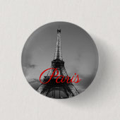 Schwarz-weißer Paris City Night Eiffel Tower Europ Button (Vorderseite)