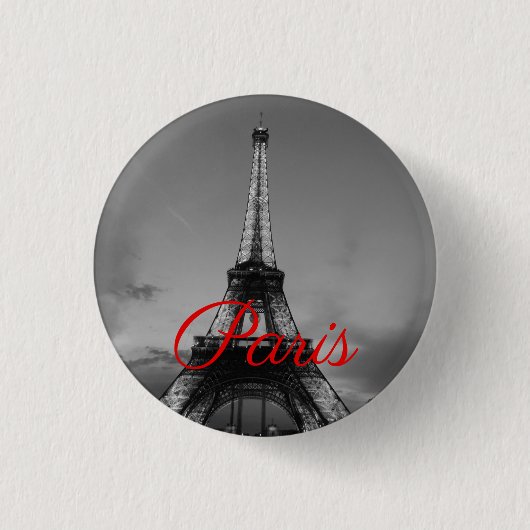 Schwarz-weißer Paris City Night Eiffel Tower Europ Button (Vorderseite)