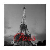 Schwarz-weißer Paris City Night Eiffel Tower Europ Fliese (Vorderseite)