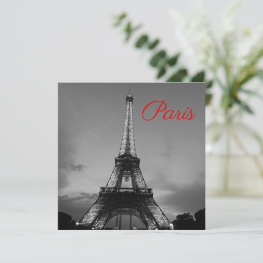 Schwarz-weißer Paris City Night Eiffel Tower Europ Karte (Stehend Vorderseite)