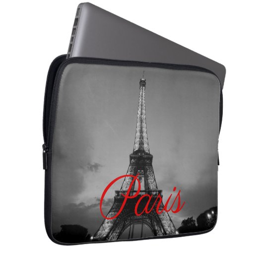 Schwarz-weißer Paris City Night Eiffel Tower Europ Laptopschutzhülle (Vorne Rechts)