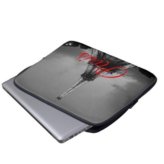 Schwarz-weißer Paris City Night Eiffel Tower Europ Laptopschutzhülle (Vorne Knopf)