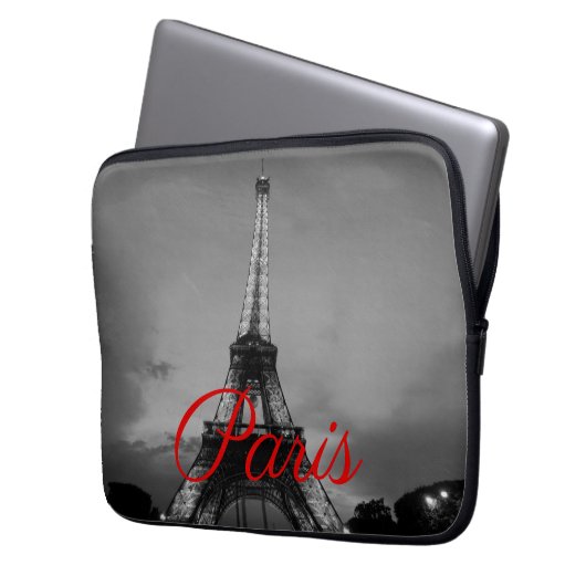Schwarz-weißer Paris City Night Eiffel Tower Europ Laptopschutzhülle (Vorderseite Links)
