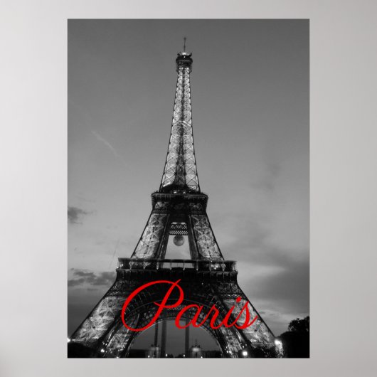 Schwarz-weißer Paris City Night Eiffel Tower Europ Poster (Vorne)