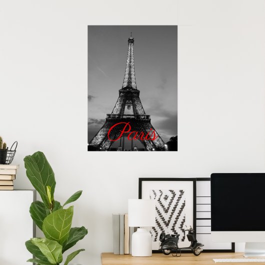 Schwarz-weißer Paris City Night Eiffel Tower Europ Poster (Heimbüro)