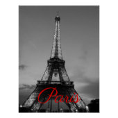 Schwarz-weißer Paris City Night Eiffel Tower Europ Poster (Vorderseite)