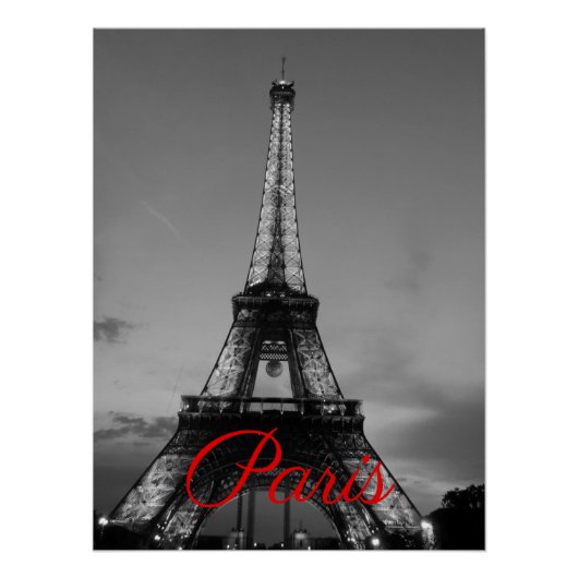 Schwarz-weißer Paris City Night Eiffel Tower Europ Poster (Vorderseite)