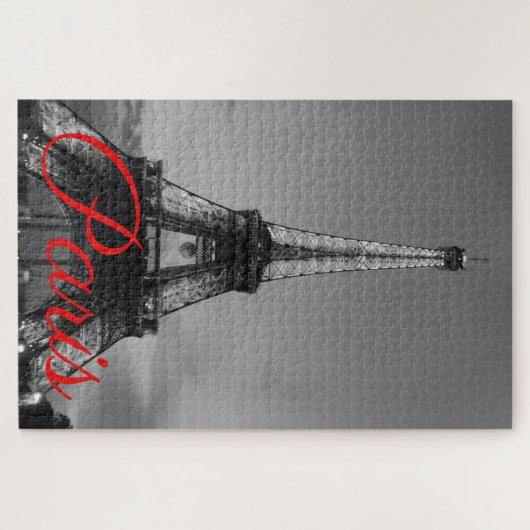 Schwarz-weißer Paris City Night Eiffel Tower Europ Puzzle (Horizontal)
