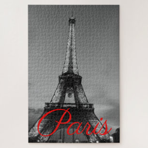 Schwarz-weißer Paris City Night Eiffel Tower Europ Puzzle