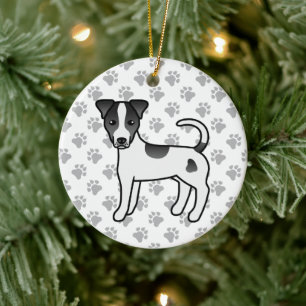 Schwarz-weißer Parson-Russell-Terrier mit glattem  Keramik Ornament