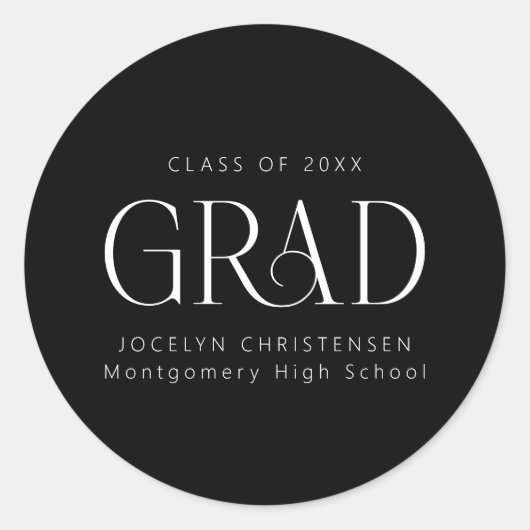 Schwarz-weißer Personalisierter Grad Runder Aufkleber (Vorderseite)