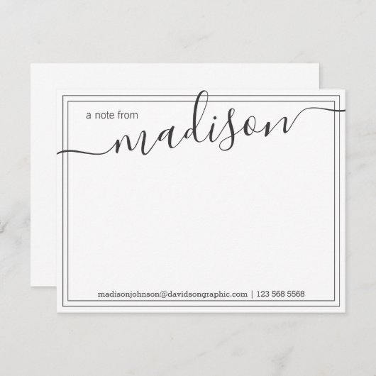 Schwarz-weißer Personalisierter Name | vom Schreib Dankeskarte (Vorne/Hinten)