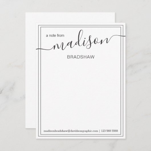 Schwarz-weißer Personalisierter Name | vom Schreib Dankeskarte (Vorne/Hinten)