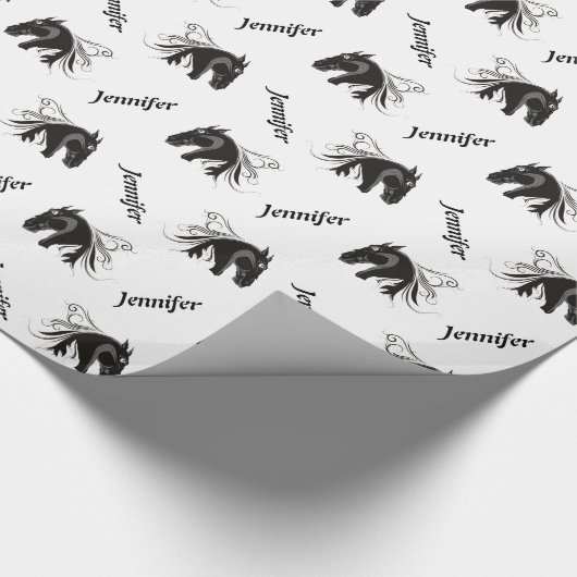 Schwarz-weißer Pferdekopf Geschenkpapier (Ecke)