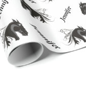 Schwarz-weißer Pferdekopf Geschenkpapier (Rolleneckpunkt)