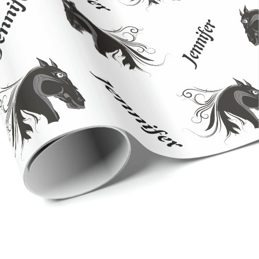 Schwarz-weißer Pferdekopf Geschenkpapier (Rolleneckpunkt)