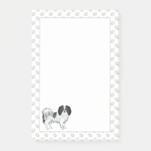 Schwarz-weißer Phalène-Cartoon-Hund mit Pfoten Post-it Klebezettel