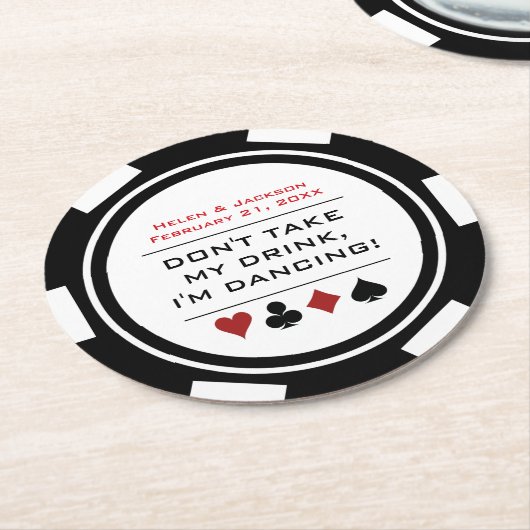 Schwarz-weißer Poker Chip Dancing Verlass Drink Ho Runder Pappuntersetzer (Angewinkelt)