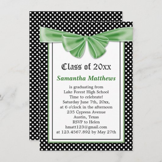 Schwarz-weißer Polka-Dot-Band-Abschluss Einladung (Vorne/Hinten)