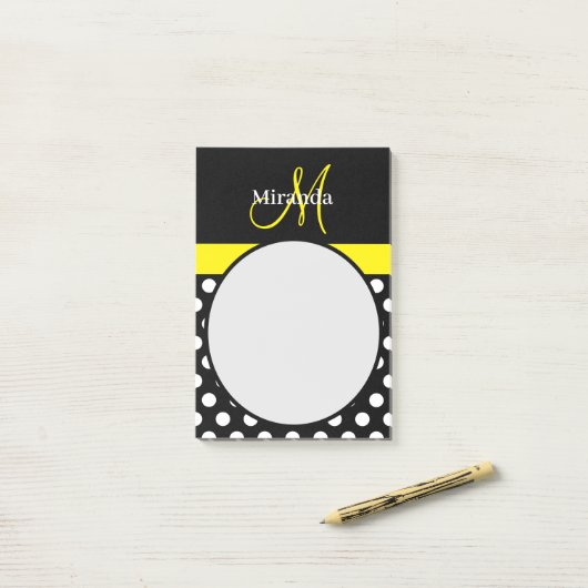Schwarz-weißer Polka-Dot Post-it Klebezettel (Auf Schreibtisch)