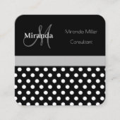 Schwarz-weißer Polka-Dot Quadratische Visitenkarte (Vorderseite)