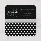 Schwarz-weißer Polka-Dot Quadratische Visitenkarte (Rückseite)