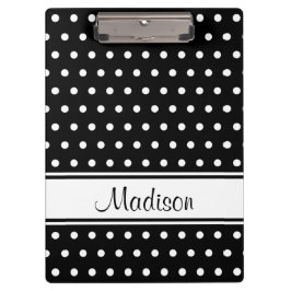 Schwarz-weißer Polka Dot Strip Skriptname Klemmbrett