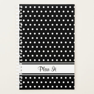 Schwarz-weißer Polka-Dot-Strip-Skripttext Planer
