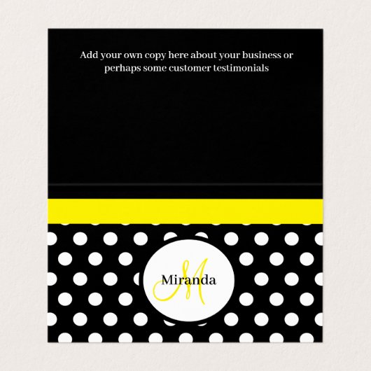 Schwarz-weißer Polka-Dot Visitenkarten (Innenseite Aufgefaltet)