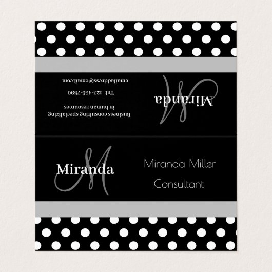 Schwarz-weißer Polka-Dot Visitenkarten (Außenseite Aufgefaltet)