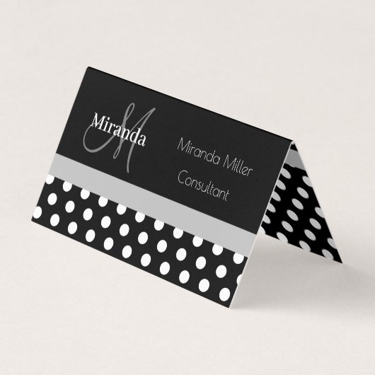 Schwarz-weißer Polka-Dot Visitenkarten (Vorderseite)