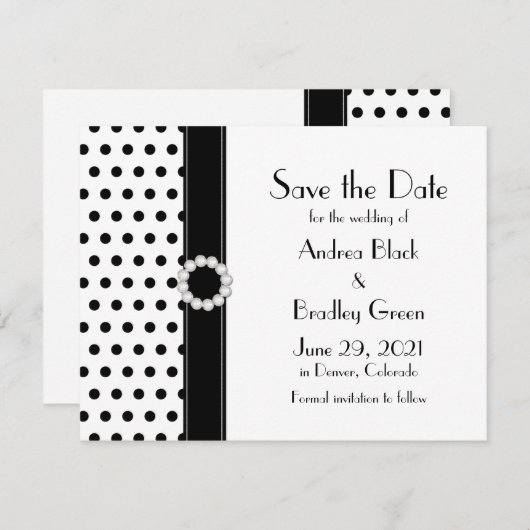 Schwarz-weißer Polka Dot Wedding Save the Date (Vorne/Hinten)