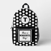 Schwarz-weißer Polka-Dots-Monogramm-Kreis Bedruckter Rucksack (Vorderseite)