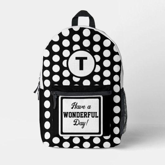 Schwarz-weißer Polka-Dots-Monogramm-Kreis Bedruckter Rucksack (Vorderseite)