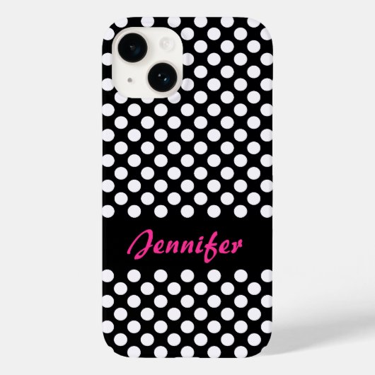 Schwarz-weißer Polka Dots Personalisierter Name Case-Mate iPhone Hülle (Rückseite)