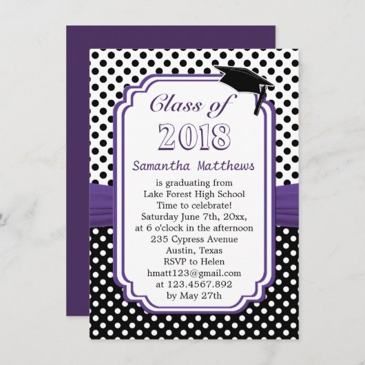 Schwarz-weißer Polka-Punkt, Mörtel-Cap-Graduierung Einladung (Vorne/Hinten)