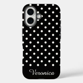 Schwarz-Weißer Polka-Punkt personalisierter Name  iPhone 16 Hülle