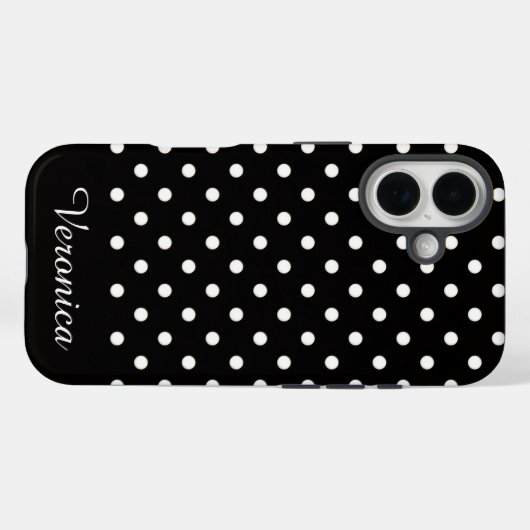 Schwarz-Weißer Polka-Punkt personalisierter Name  Case-Mate iPhone Hülle (Rückseite (Horizontal))