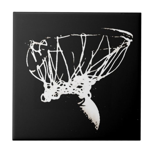 Schwarz-weißer Pop Art Basketball Fliese (Vorderseite)