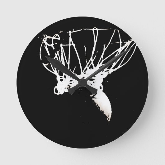 Schwarz-weißer Pop Art Basketball Runde Wanduhr (Vorderseite)