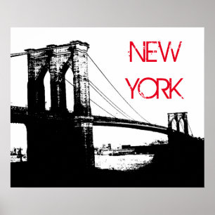 Schwarz-weißer Pop Art Brooklyn Bridge New York Ci Poster