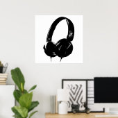 Schwarz-weißer Pop Art-Headphone Poster (Heimbüro)