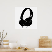Schwarz-weißer Pop Art-Headphone Poster (Küche)